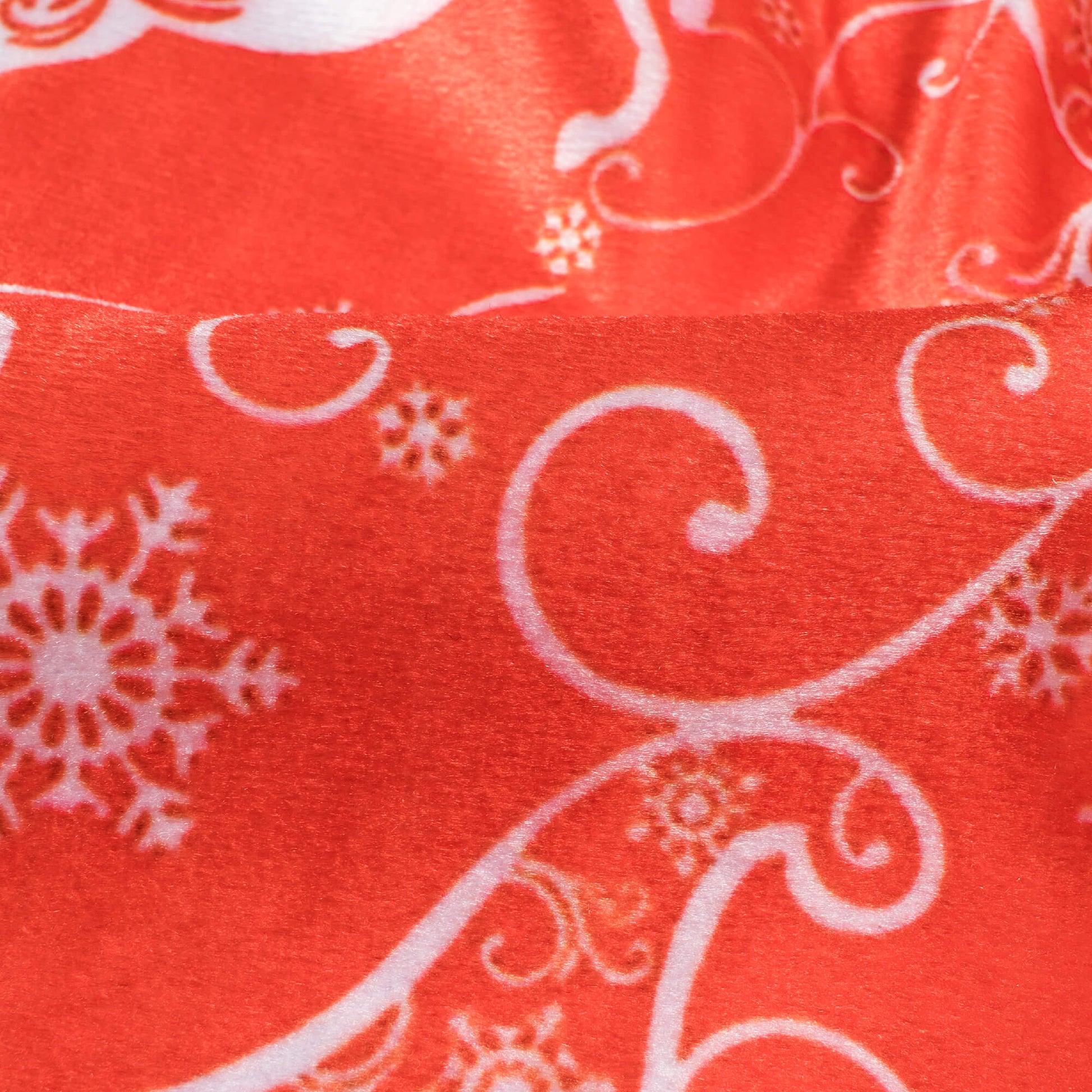 Red And White Christmas Pattern Digital Print Velvet Fabric (Width 54 inches) - Fabcurate