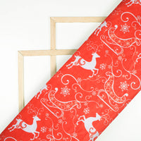 Red And White Christmas Pattern Digital Print Velvet Fabric (Width 54 inches) - Fabcurate