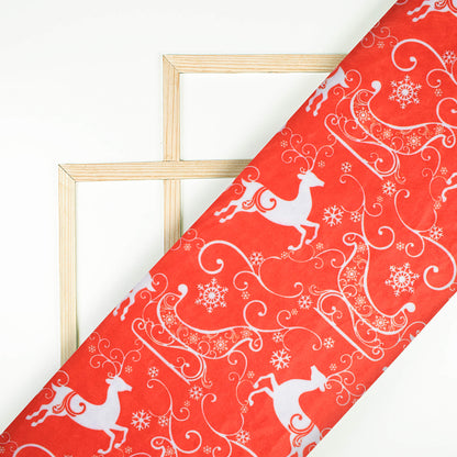 Red And White Christmas Pattern Digital Print Velvet Fabric (Width 54 inches) - Fabcurate