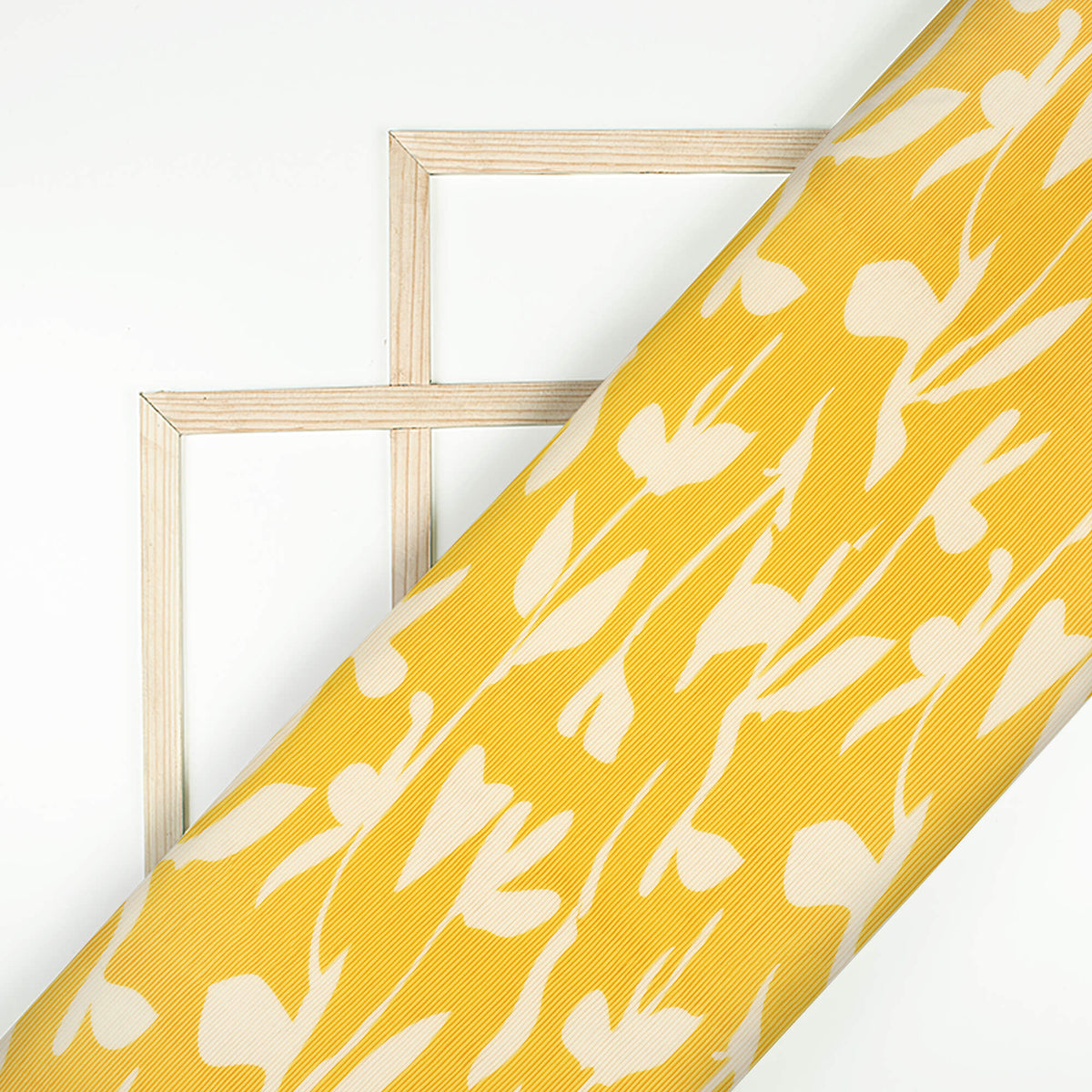 Trendy Yellow Floral Pleated Crepe Satin Fabric