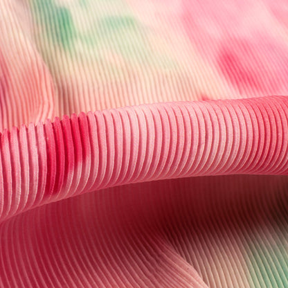 Pink Tye And Dye Pleated Imported Satin Fabric