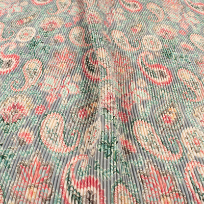 Vintage Paisley Pleated Imported Satin Fabric