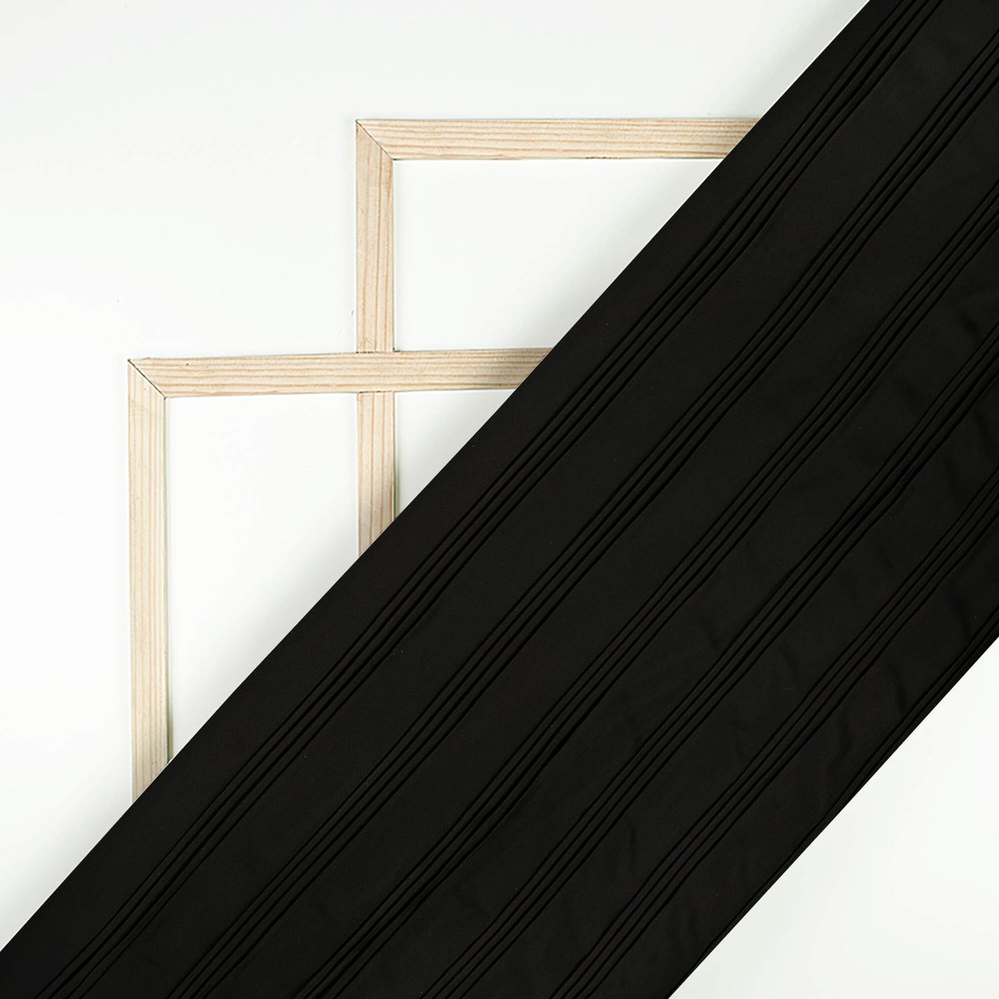 Black Plain Half Pleated Imported Satin Fabric
