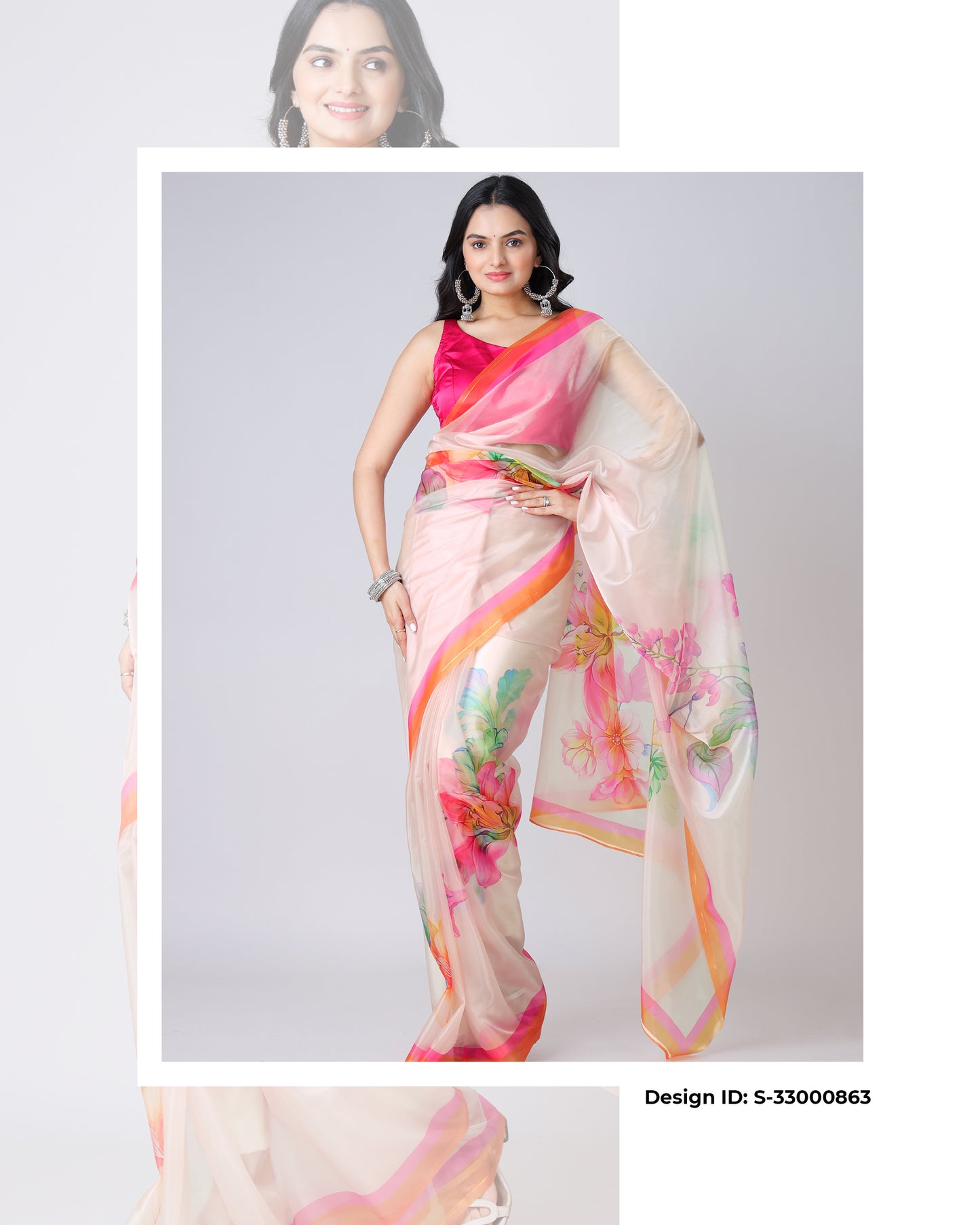 Set of 5 Floral Designer Organza Sarees Catalogue