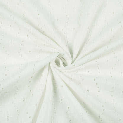 Floral White Premium Schiffli Embroidery Dyeable Cotton Fabric (Width 52 Inches)