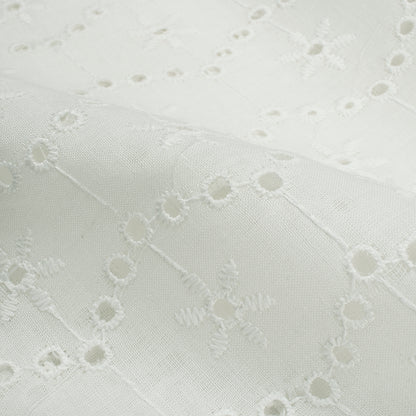 Floral White Premium Schiffli Embroidery Dyeable Cotton Fabric (Width 52 Inches)