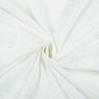 Geo Floral White Premium Schiffli Embroidery Dyeable Cotton Fabric (Width 52 Inches)