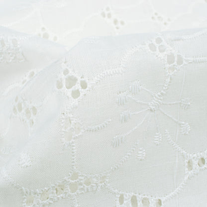 Geo Floral White Premium Schiffli Embroidery Dyeable Cotton Fabric (Width 52 Inches)