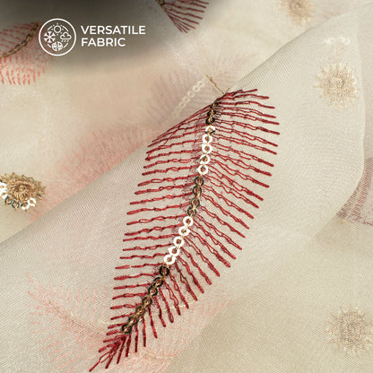 Lovely Leaf Sequins Thread Work Premium Embroidery On Organza Fabric