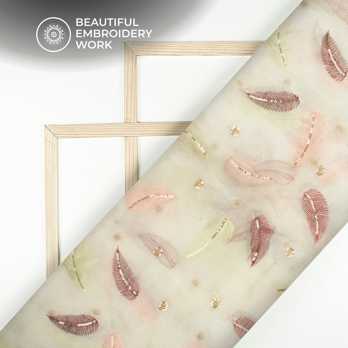 Lovely Leaf Sequins Thread Work Premium Embroidery On Organza Fabric