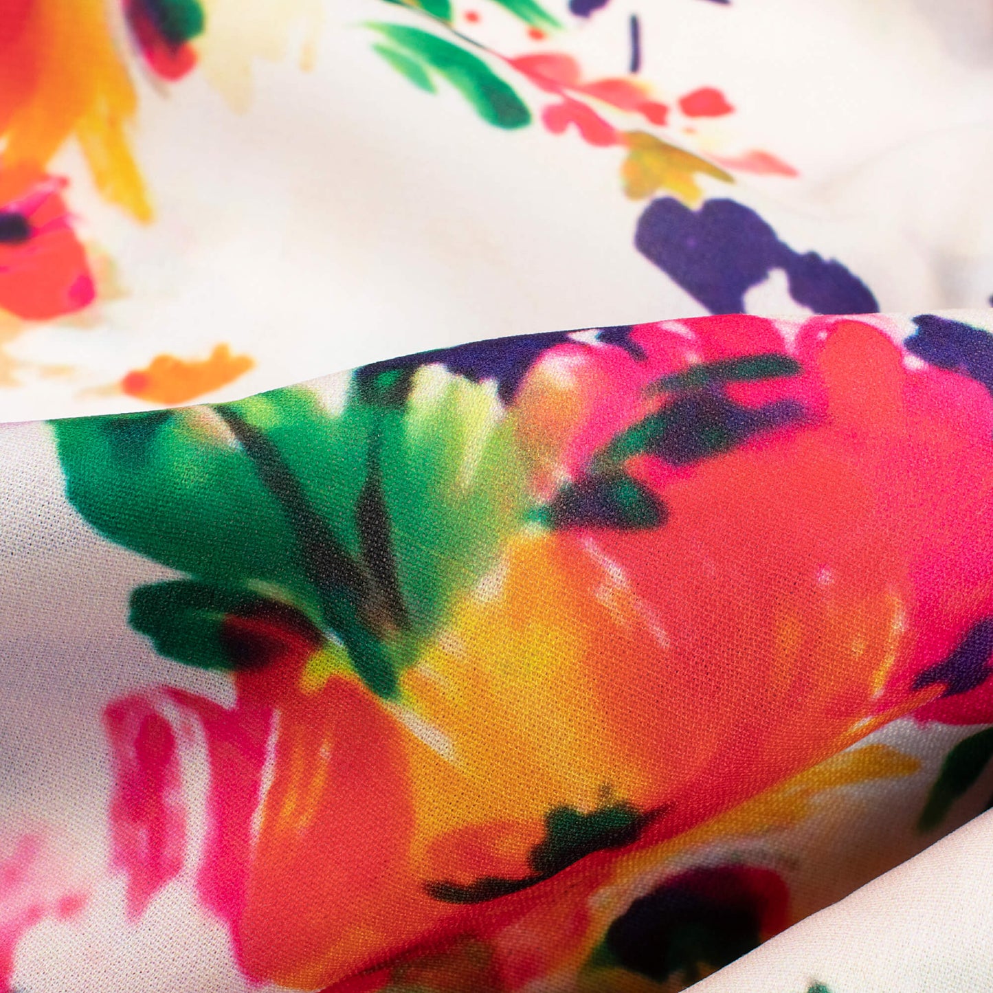 White And Mystic Pink Floral Pattern Ultra Premium Butter Crepe Fabric