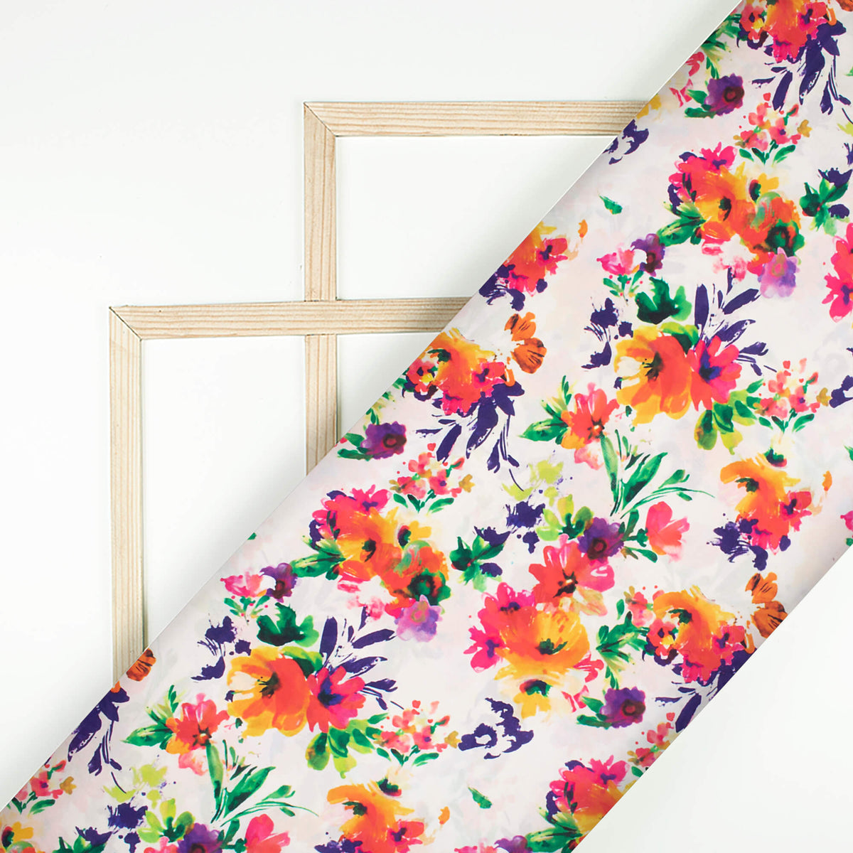 White And Mystic Pink Floral Pattern Ultra Premium Butter Crepe Fabric