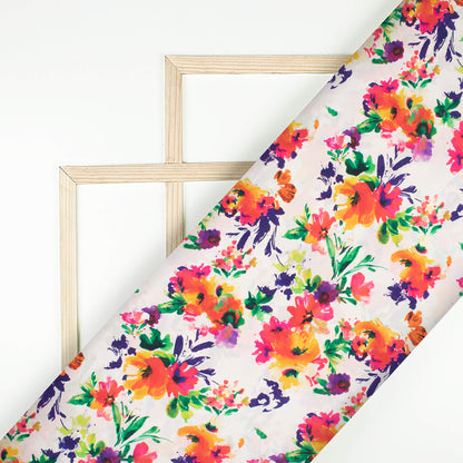 White And Mystic Pink Floral Pattern Ultra Premium Butter Crepe Fabric