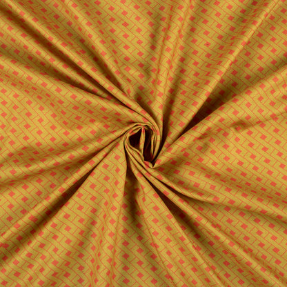 Metallic Yellow And Orange Geometric Digital Print Linen Textured Fabric (Width 56 Inches)