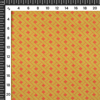 Metallic Yellow And Orange Geometric Digital Print Linen Textured Fabric (Width 56 Inches)