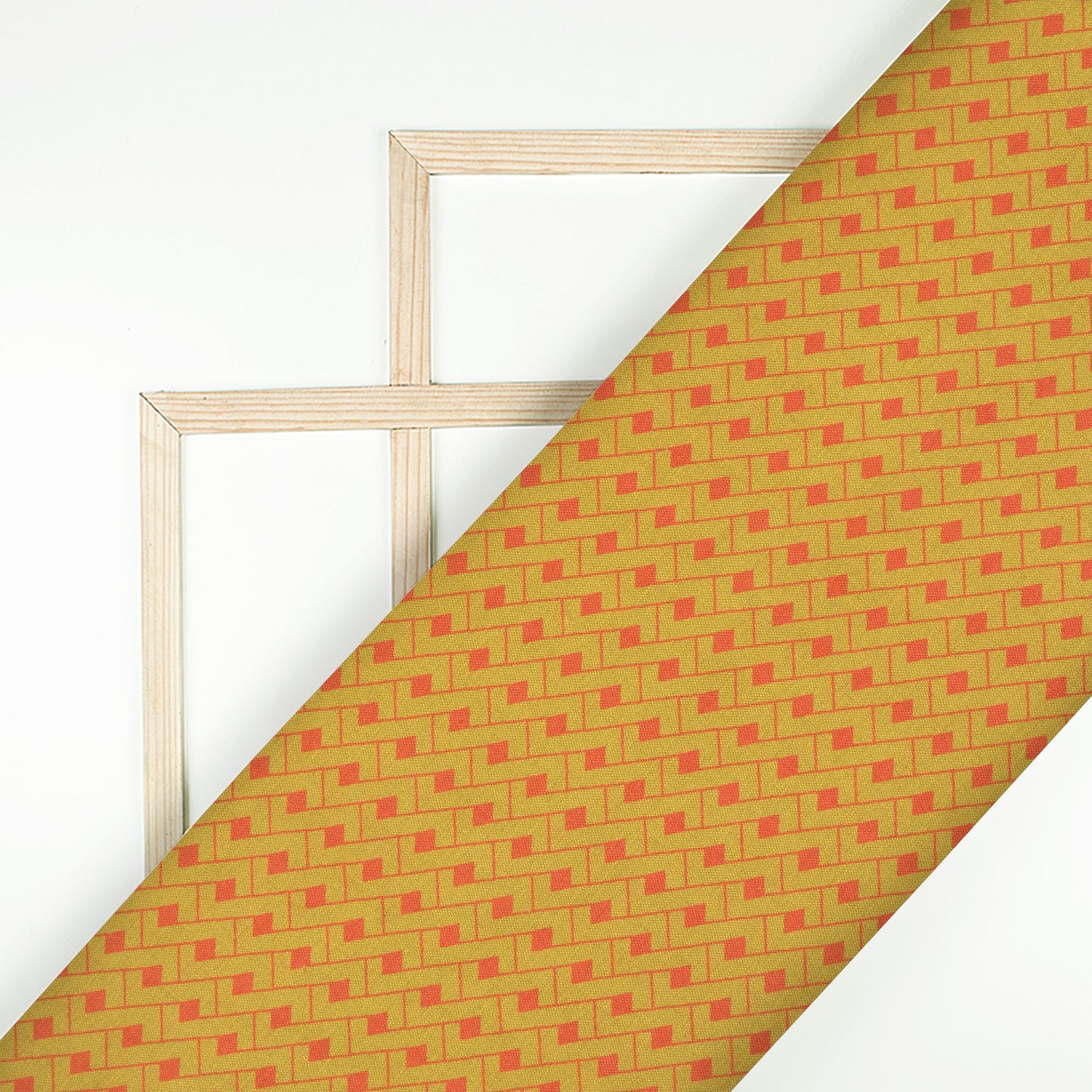 Metallic Yellow And Orange Geometric Digital Print Linen Textured Fabric (Width 56 Inches)