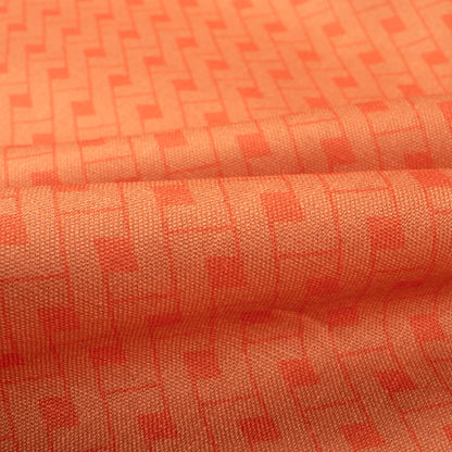 Fire Orange Geometric Digital Print Linen Textured Fabric (Width 56 Inches)