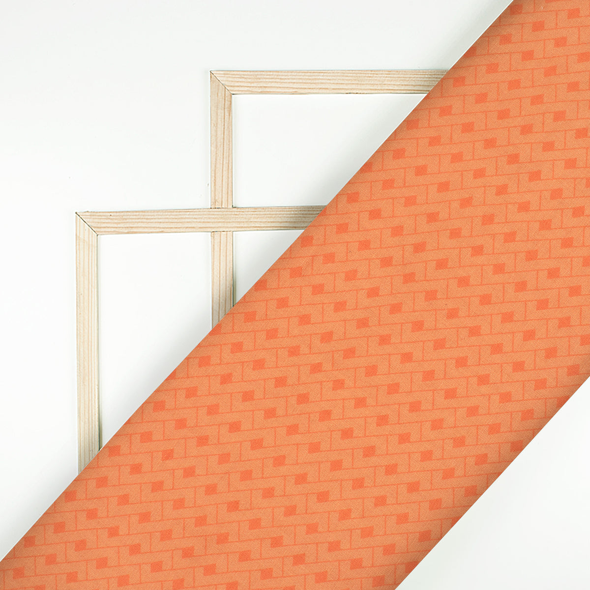 Fire Orange Geometric Digital Print Linen Textured Fabric (Width 56 Inches)