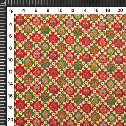 Sangria Red And Cream Floral Digital Print Linen Textured Fabric (Width 56 Inches)