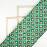 Pine Green And Red Bandhanii Position Print On Embroidery Fabric(Width 56 Inches)