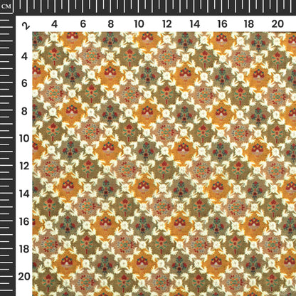 Gold Yellow And Red Floral Position Print On Embroidery Fabric(Width 56 Inches)