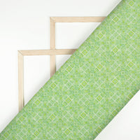 Tea Green And White Geometric Digital Print Embroidery Rayon Fabric