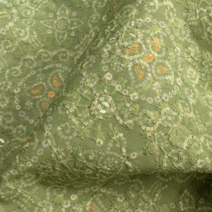 Sage Green And White Geometric Digital Print Embroidery Muslin Fabric (Width 56 Inches)