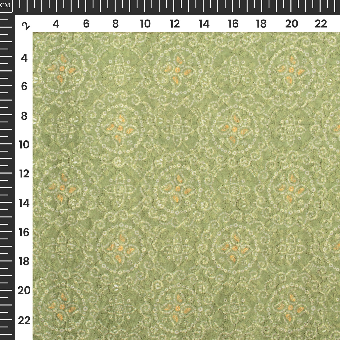 Sage Green And White Geometric Digital Print Embroidery Muslin Fabric (Width 56 Inches)