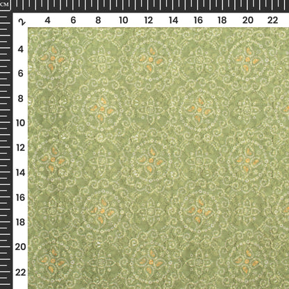 Sage Green And White Geometric Digital Print Embroidery Muslin Fabric (Width 56 Inches)