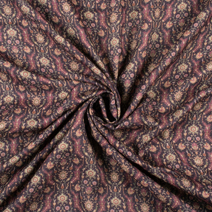 Dark Purple And Beige Ethnic Digital Print Blend Pasmina Fabric