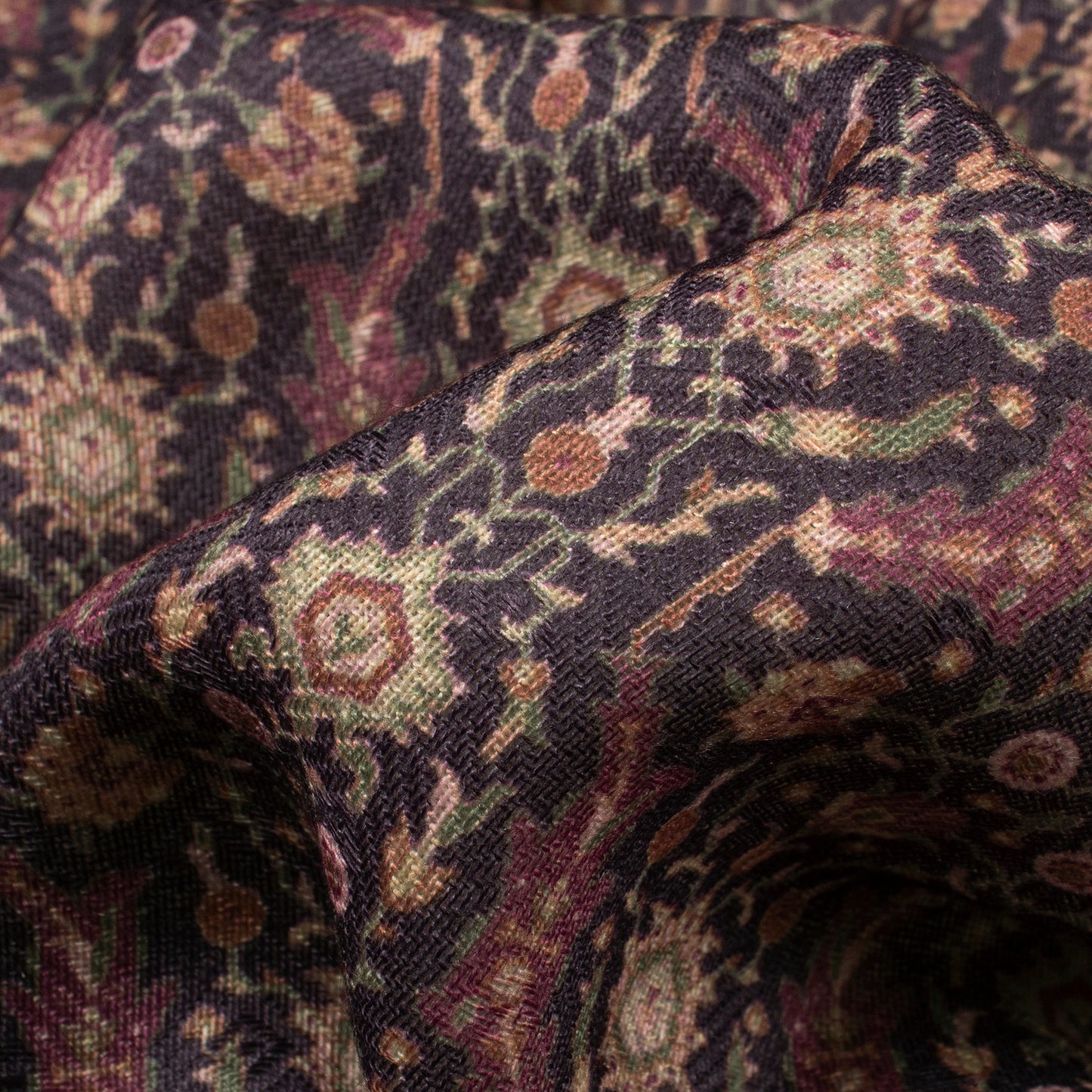 Dark Purple And Beige Ethnic Digital Print Blend Pashmina Fabric