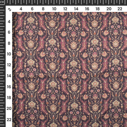 Dark Purple And Beige Ethnic Digital Print Blend Pasmina Fabric