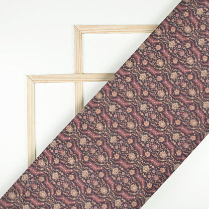Dark Purple And Beige Ethnic Digital Print Blend Pasmina Fabric