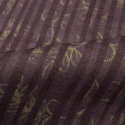 Walnut Brown And Yellow Stripes Digital Print Linen Texture Fabric(Width 56 Inches)