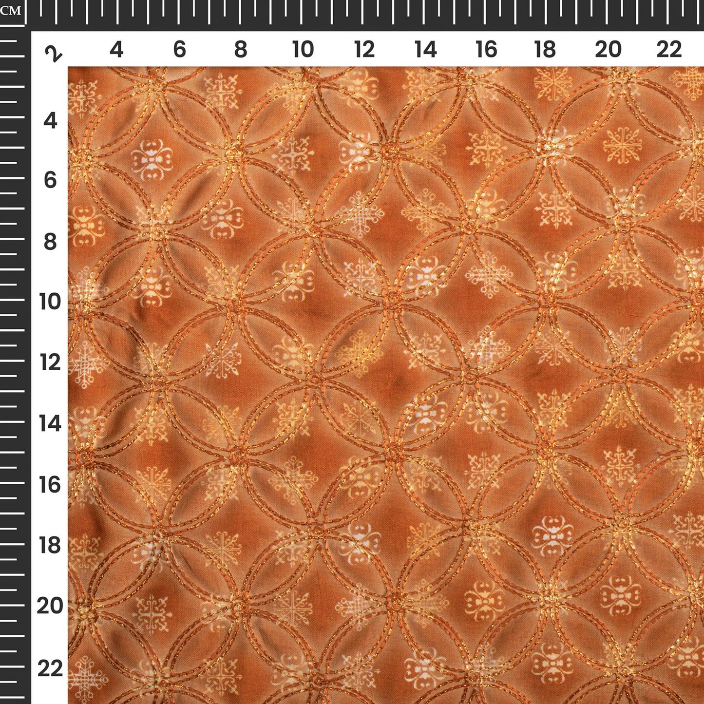 Caremel Brown Geometric Digital Print Embroidery Muslin Fabric(Width 56 Inches)