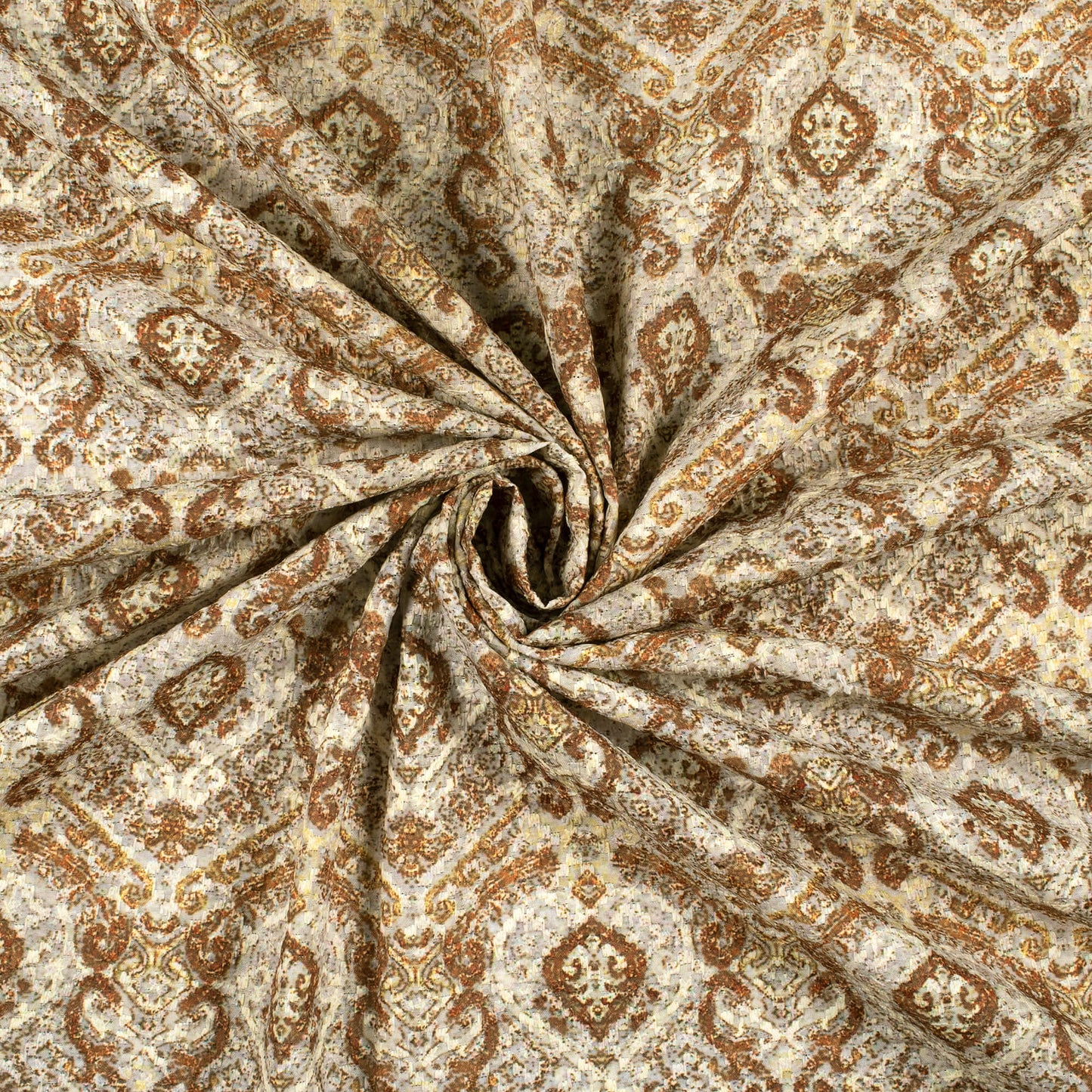 Walnut Brown Traditional Digital Print Embroidery Muslin Fabric(Width 54 Inches)