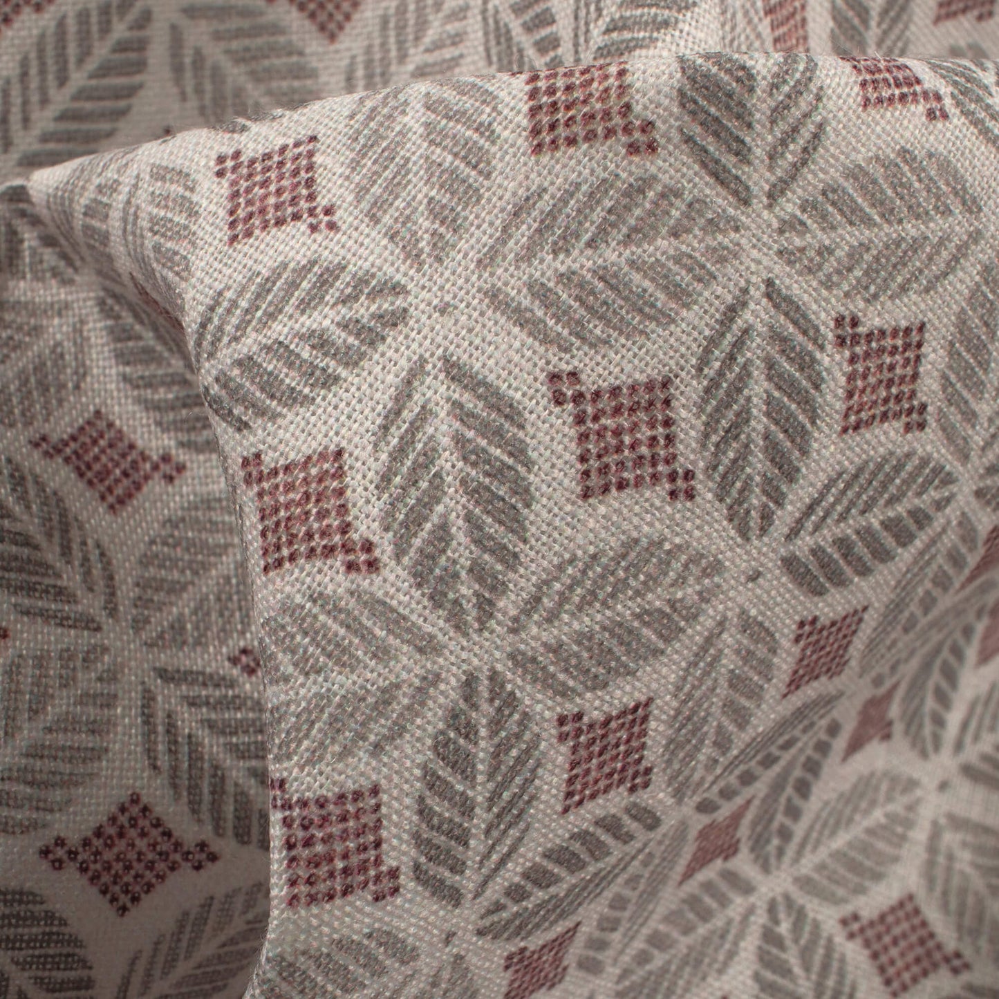 Pewter Grey And Brown Geometric Digital Print Linen Textured Fabric(Width 56 Inches)