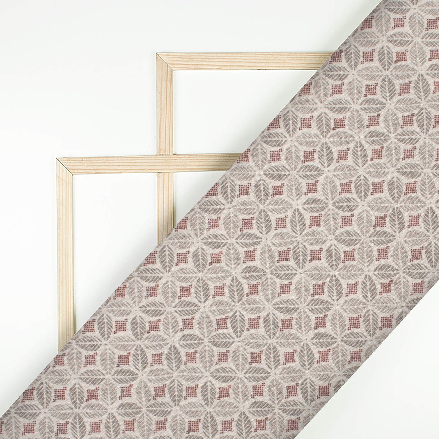 Pewter Grey And Brown Geometric Digital Print Linen Textured Fabric(Width 56 Inches)