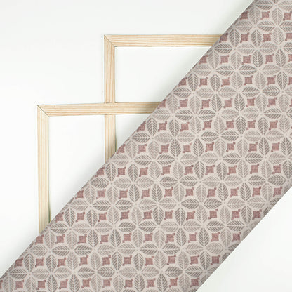 Pewter Grey And Brown Geometric Digital Print Linen Textured Fabric(Width 56 Inches)