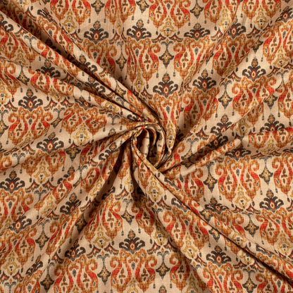 Rust Orange Traditional Digital Print Linen Textured Fabric(Width 56 Inches)