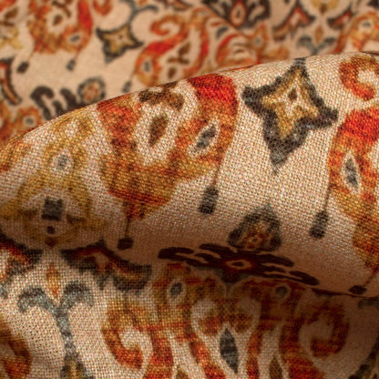 Rust Orange Traditional Digital Print Linen Textured Fabric(Width 56 Inches)