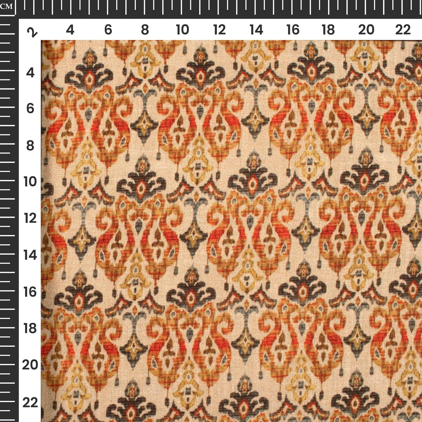 Rust Orange Traditional Digital Print Linen Textured Fabric(Width 56 Inches)