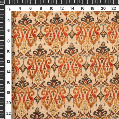 Rust Orange Traditional Digital Print Linen Textured Fabric(Width 56 Inches)