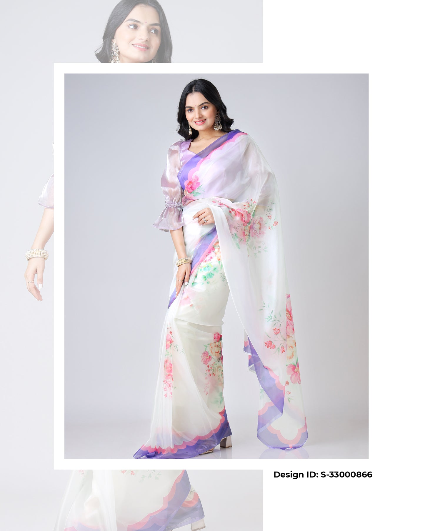 Set of 5 Floral Designer Organza Sarees Catalogue