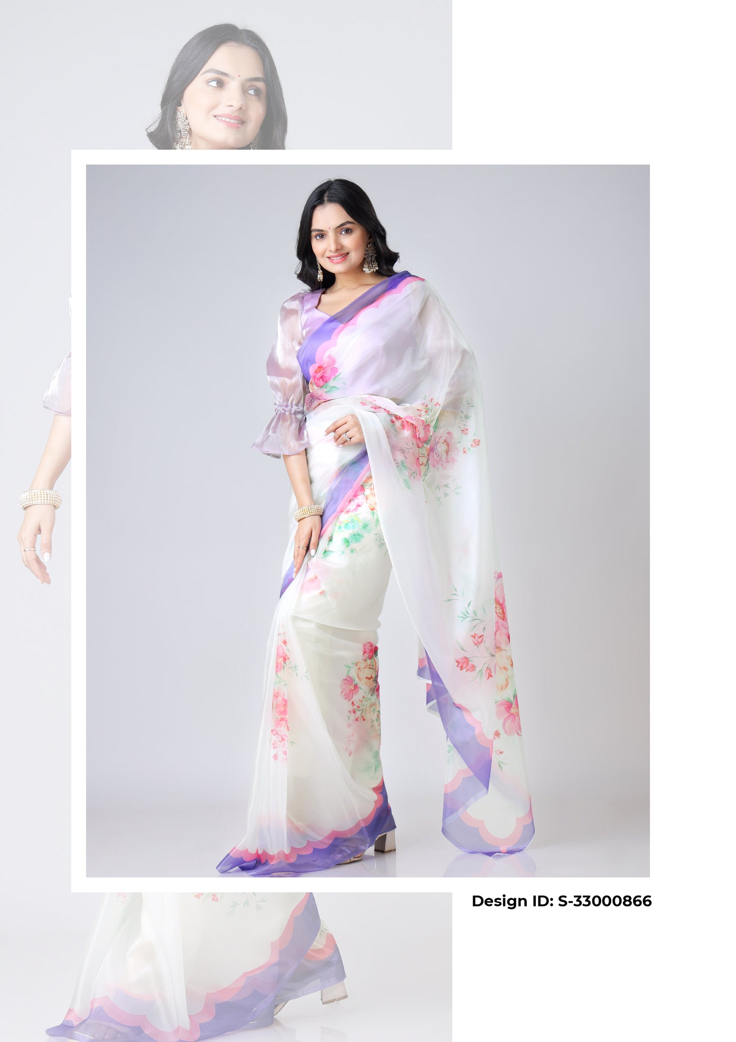 Set of 5 Floral Designer Organza Sarees Catalogue