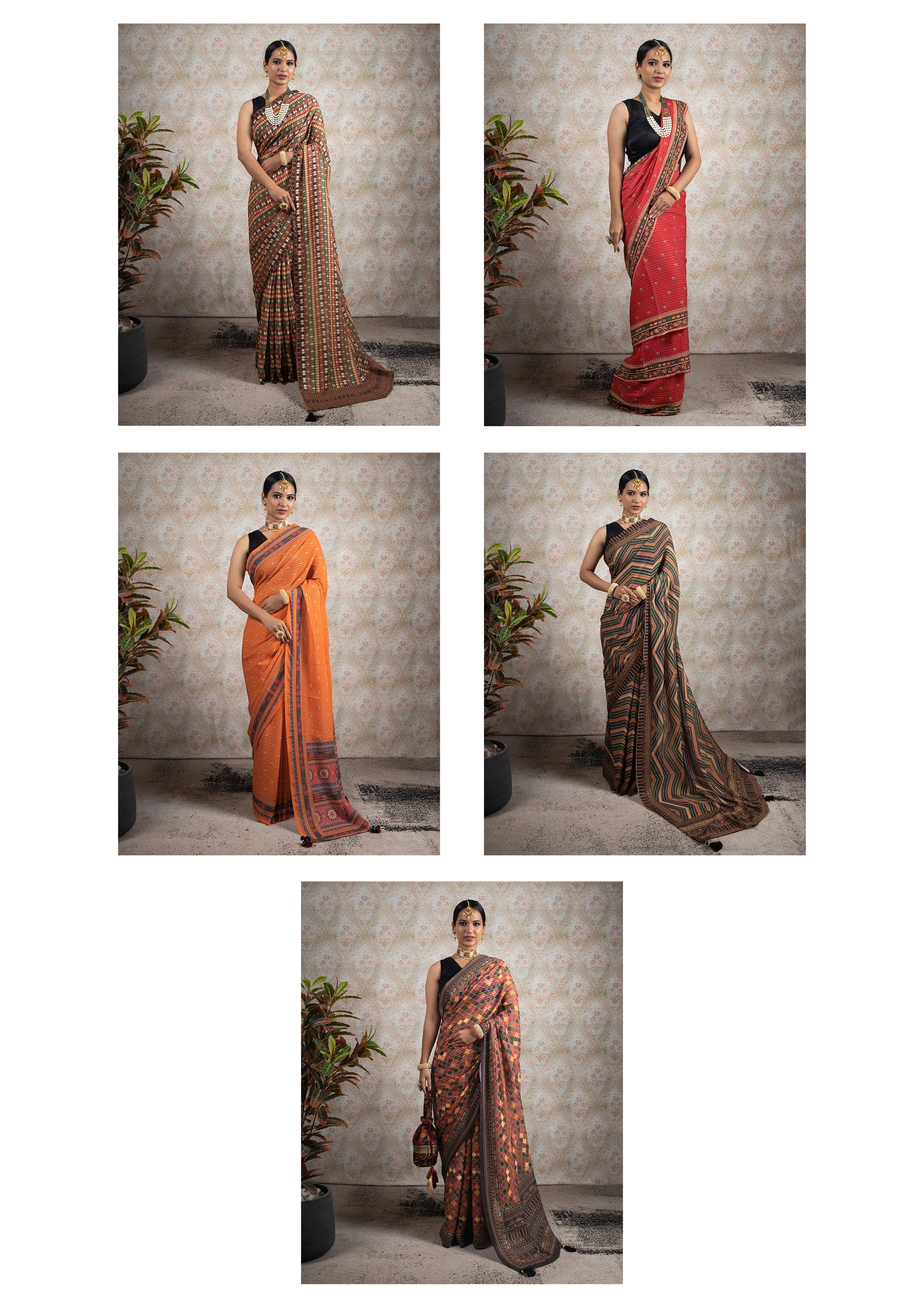 Sequins Luxe Georgette Saree Catalogue For Wholesale - Set of 5 Sarees