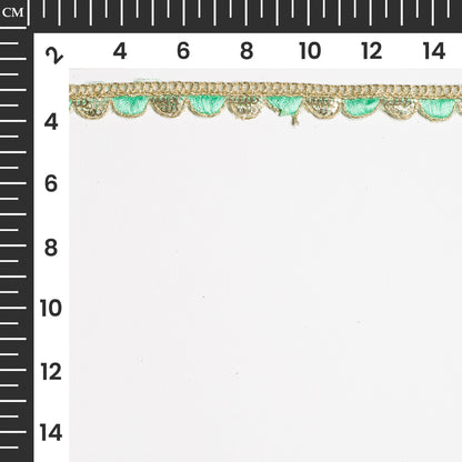 Mint Green Resham Thread and Sequins Scalloped Lace (9 Mtr)