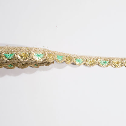 Mint Green Resham Thread and Sequins Scalloped Lace (9 Mtr)