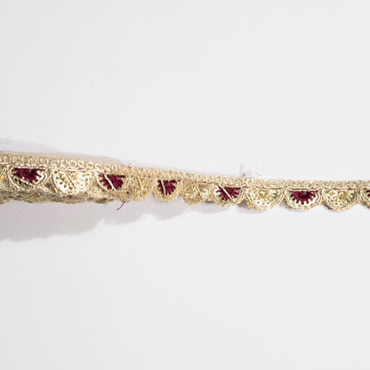 Dark Maroon Resham Thread and Sequins Scalloped Lace (9 Mtr)