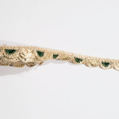 Dark Green Resham Thread and Sequins Scalloped Lace (9 Mtr)